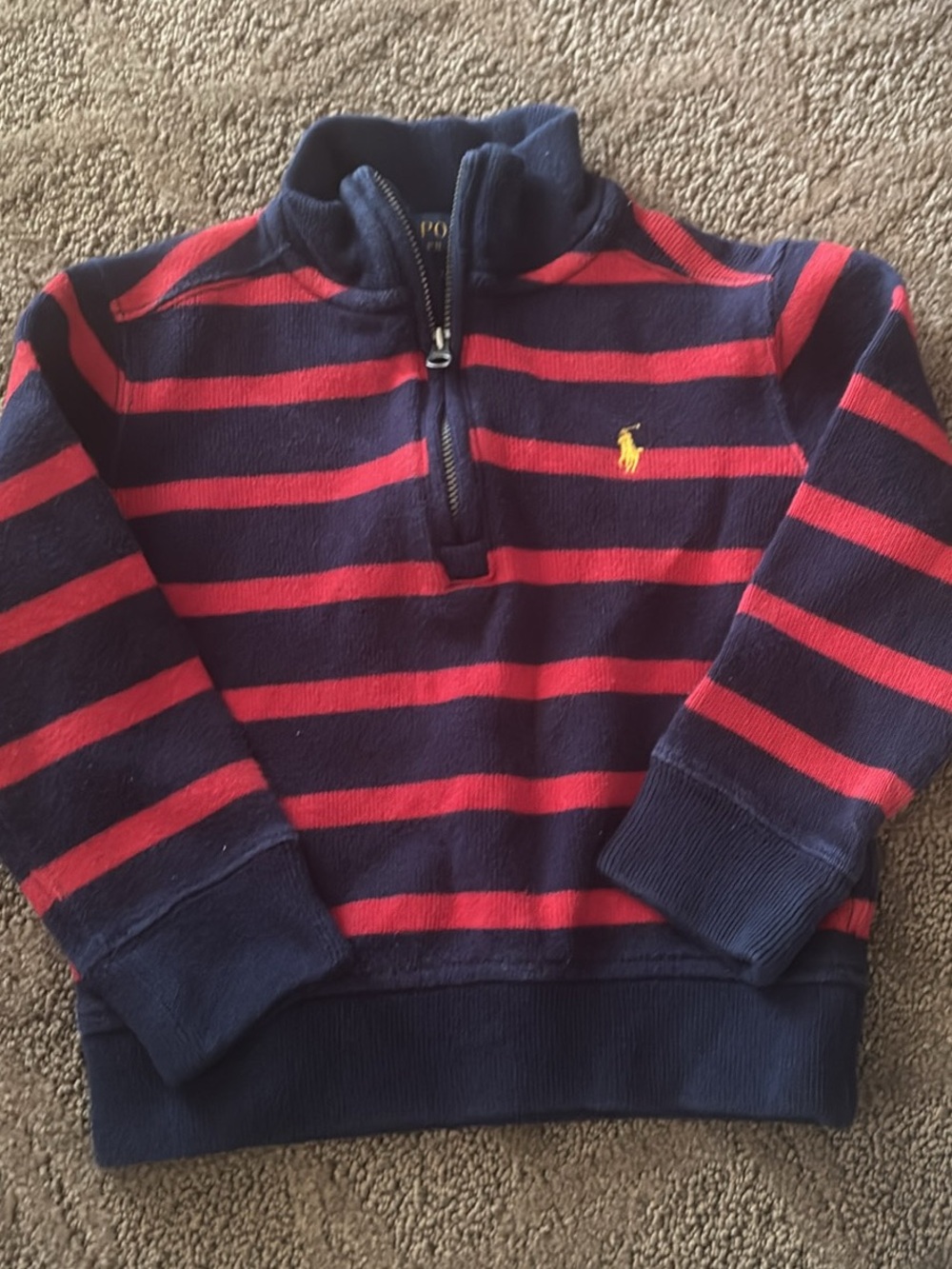 Polo by Ralph Lauren Navy Sweatshirt with Red Stripe and Yellow Logo